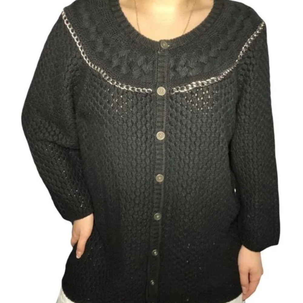 Liz Claiborne button up Charcoal Knit Cardigan